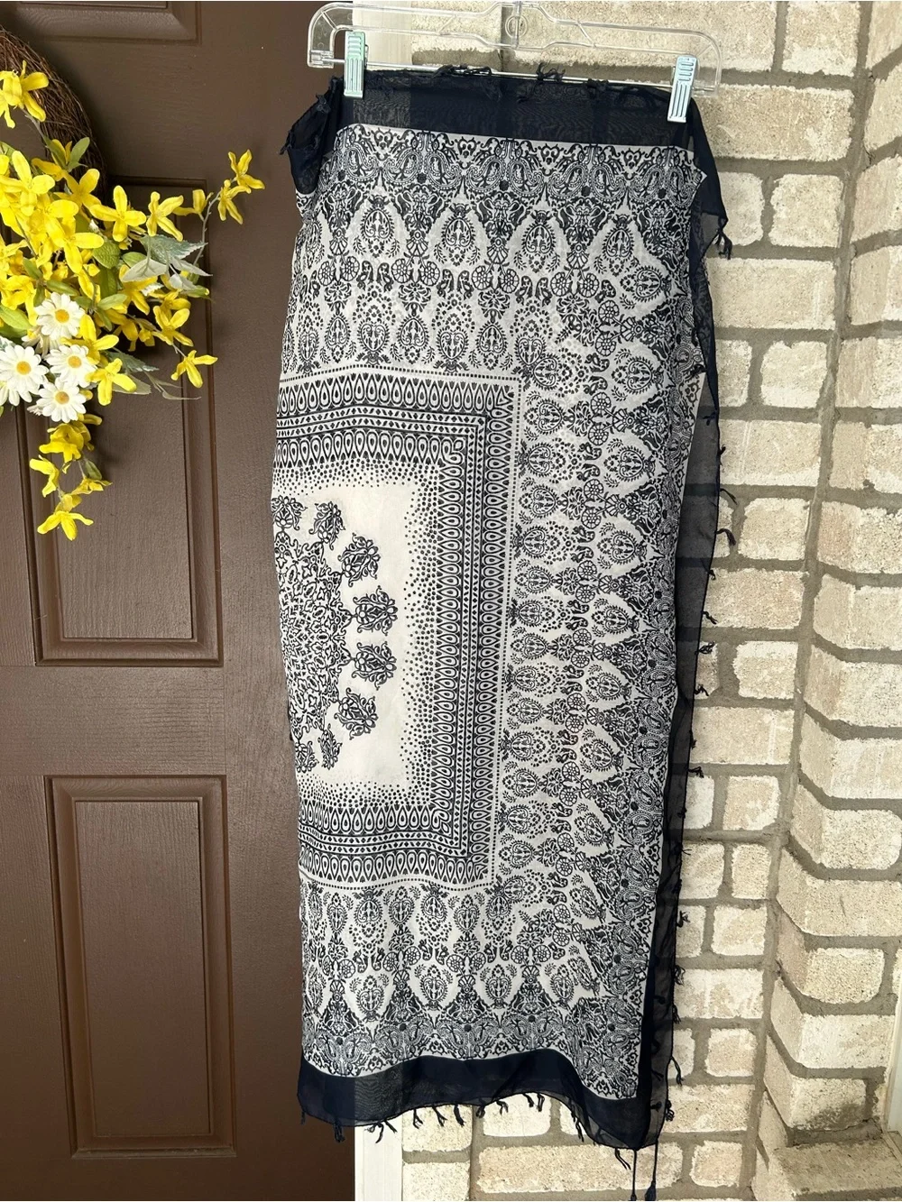 Navy and White Paisley Print Wrap Scarf.